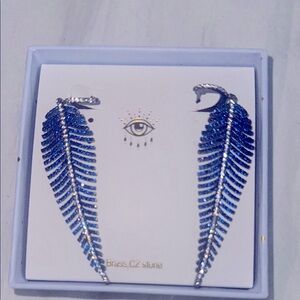 Elegant Blue and Silver Feather Earrings